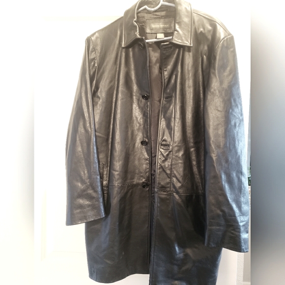Leather Coat Banana Republic Size L Black - Picture 1 of 8